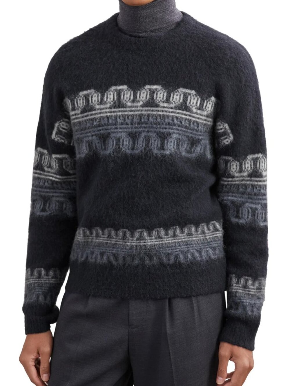 REISS Lennox Pattern Wool & Alpaca Blend Sweater in Navy